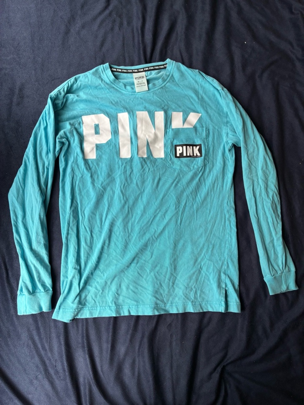 PINK Victoria's Secret Turquoise Long Sleeve Tee with White Logo